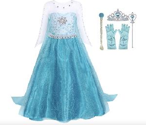 Bekijk leuke cadeautip : Elsa Verkleed Jurk met Ster | Glamour Jurk met sleep | Prinsessen